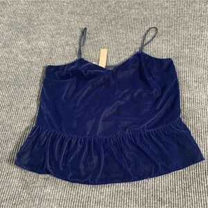 J Crew Top Womens 10 Blue Velour Lined Spaghetti Strap Short Flow Velvet NWT New